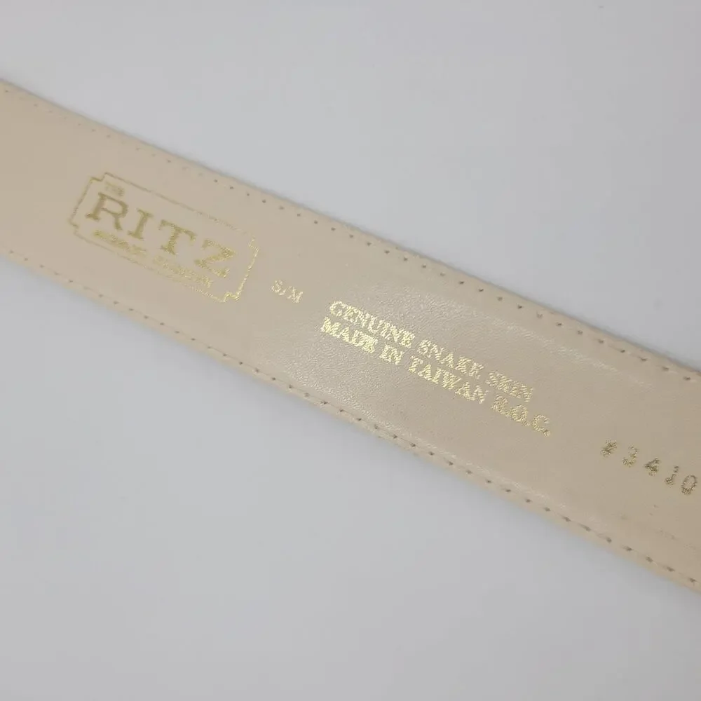 VTG The Ritz Belt Small Beige Snakeskin Leather Waist Animal Print Statement 80s